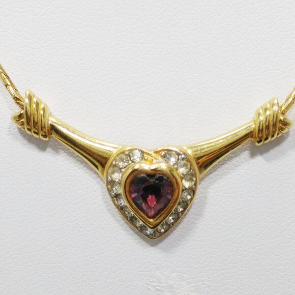 Vintage Monet Heart Necklace – Purple Crystal & Clear Rhinestones, 1980s - Picture 2 of 10